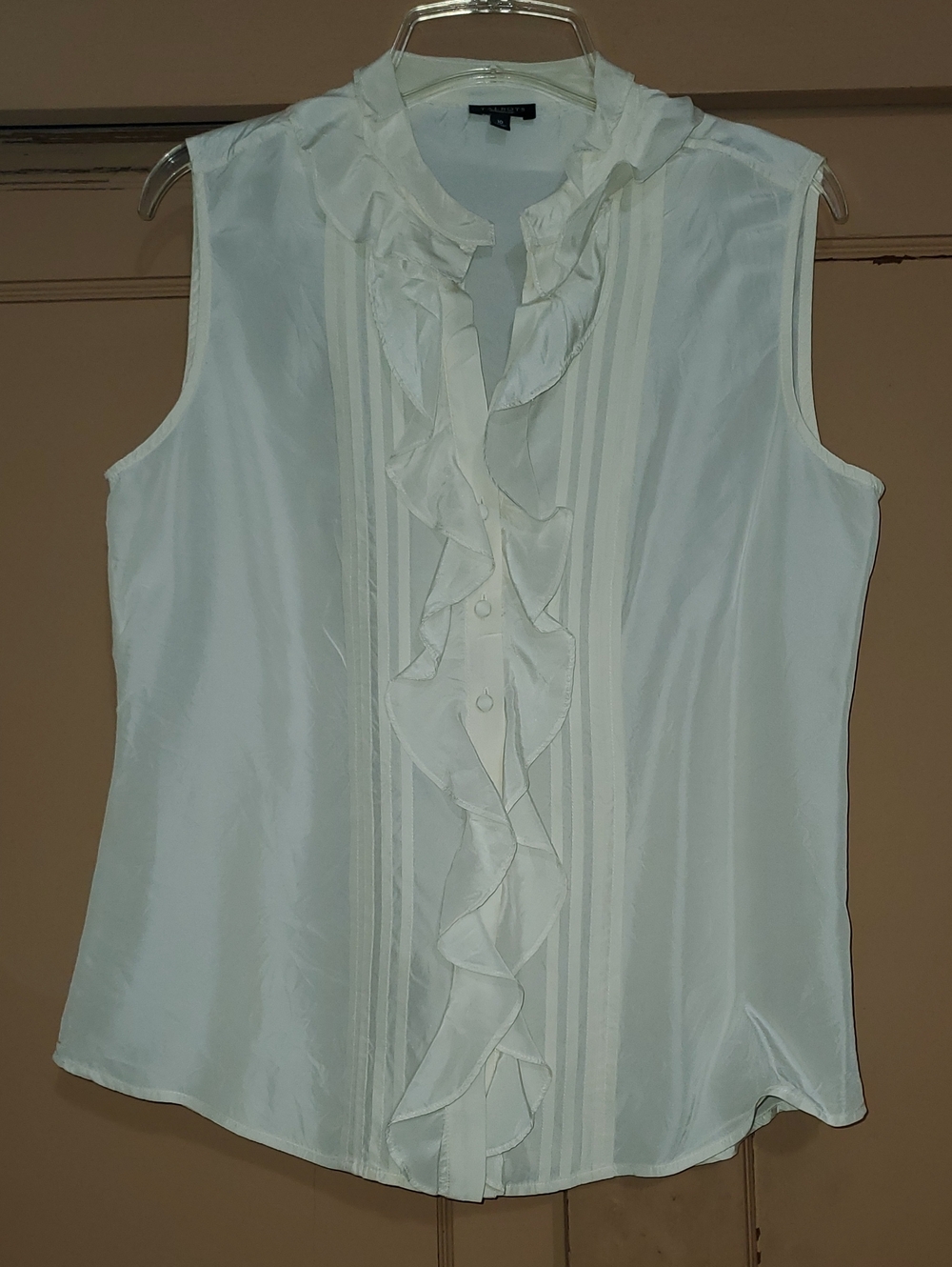Talbots Ivory Ruffle-Front Sleeveless Blouse